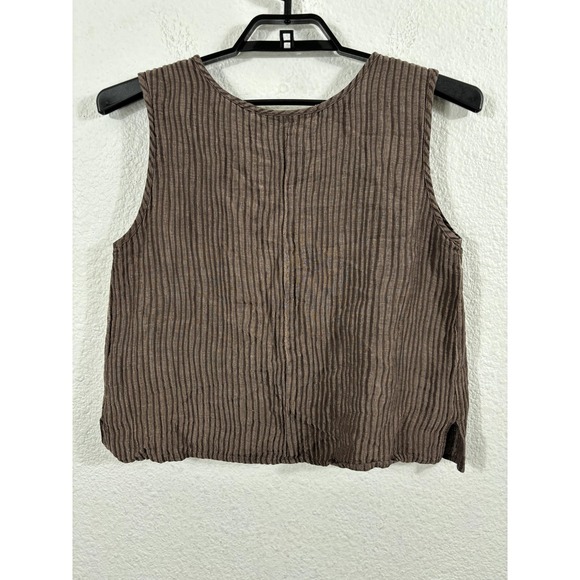 Caroline Rose Tank Top Womens Medium Brown Crinkle Pleated Sleeveless Cropped - Picture 4 of 5